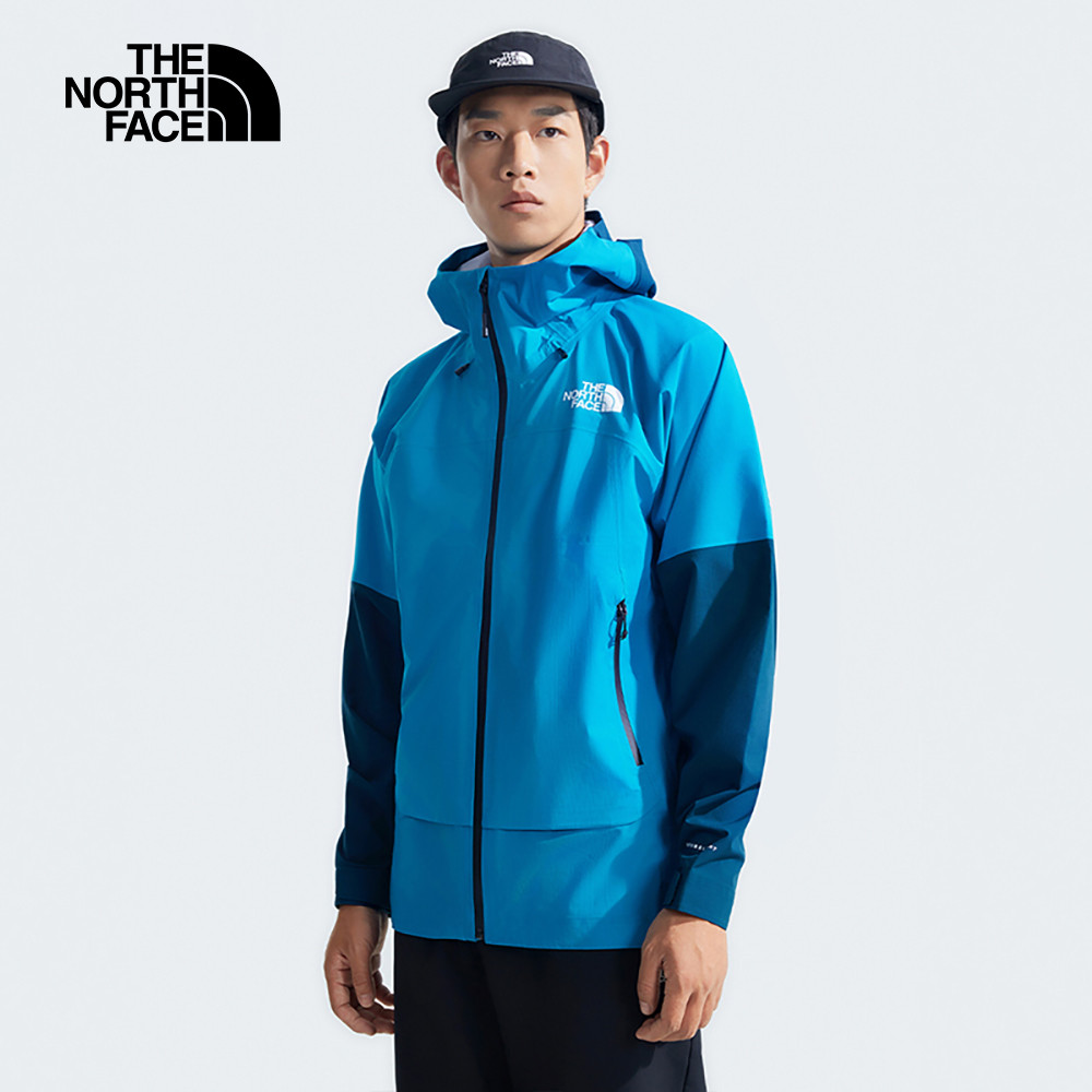The North Face北面男款藍色防水透氣可調節可打包連帽衝鋒衣