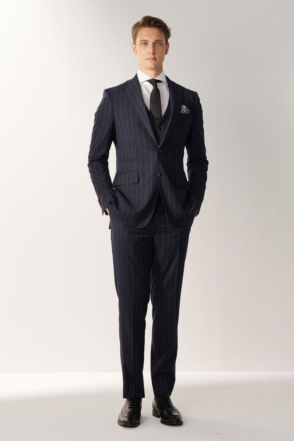 SST&C Classic Navy Blue Straight Stripe Slim Fit Suit Jacket | 00012408001_3