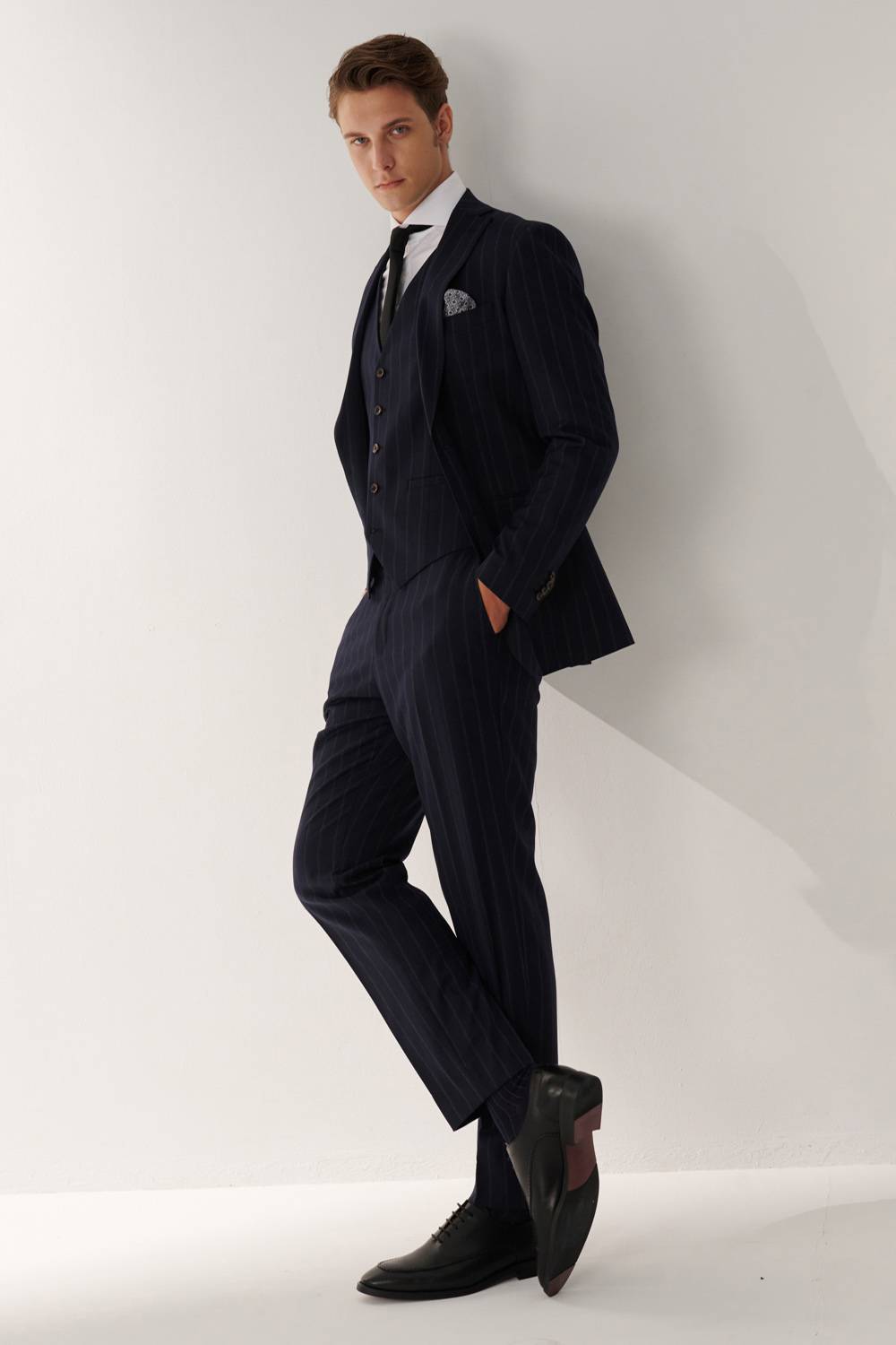 SST&C Classic Navy Blue Straight Stripe Slim Fit Suit Jacket | 00012408001_4
