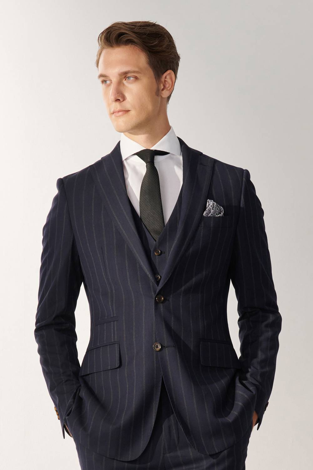SST&C Classic Navy Blue Straight Stripe Slim Fit Suit Jacket | 00012408001_5
