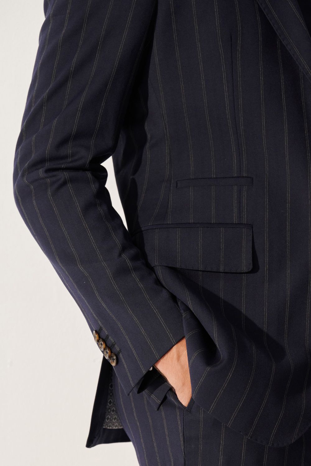 SST&C Classic Navy Blue Straight Stripe Slim Fit Suit Jacket | 00012408001_6