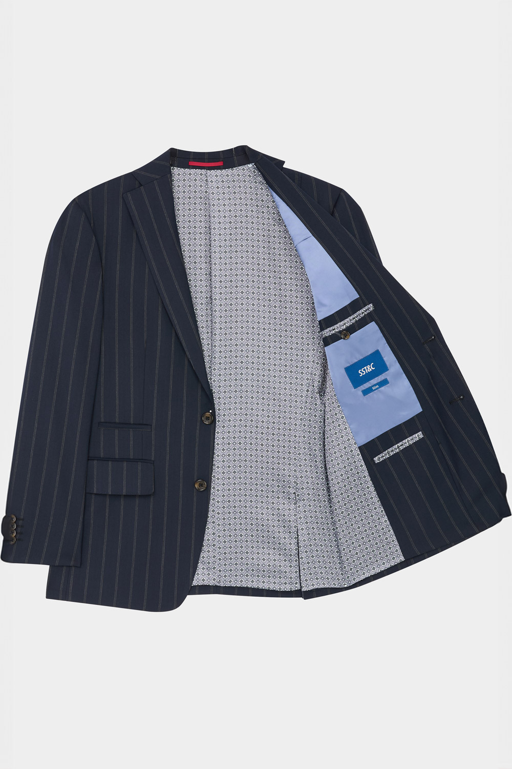 SST&C Classic Navy Blue Straight Stripe Slim Fit Suit Jacket | 00012408001_8