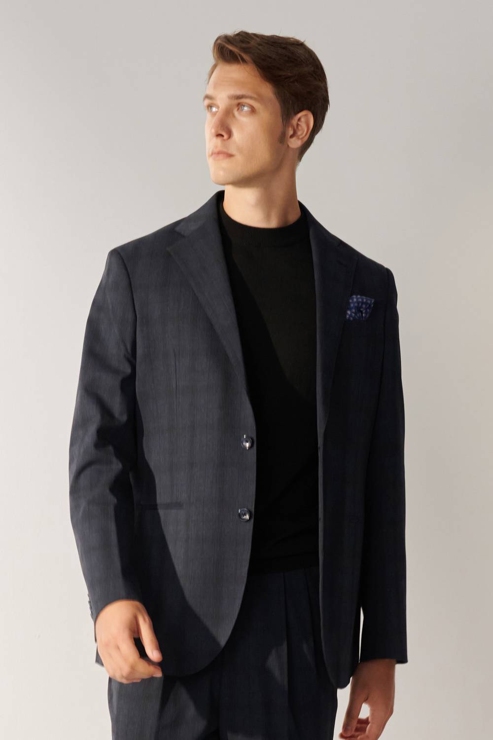 SST&C Classic Navy Checkered Loose Suit Jacket | 00012408005_0