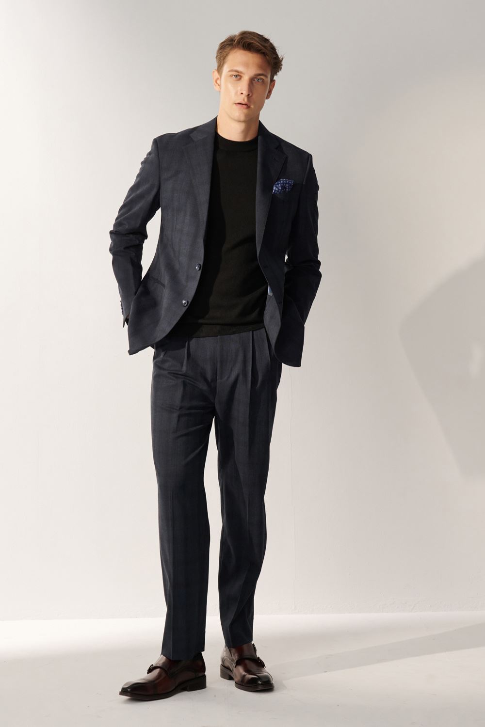 SST&C Classic Navy Checkered Loose Suit Jacket | 00012408005_2
