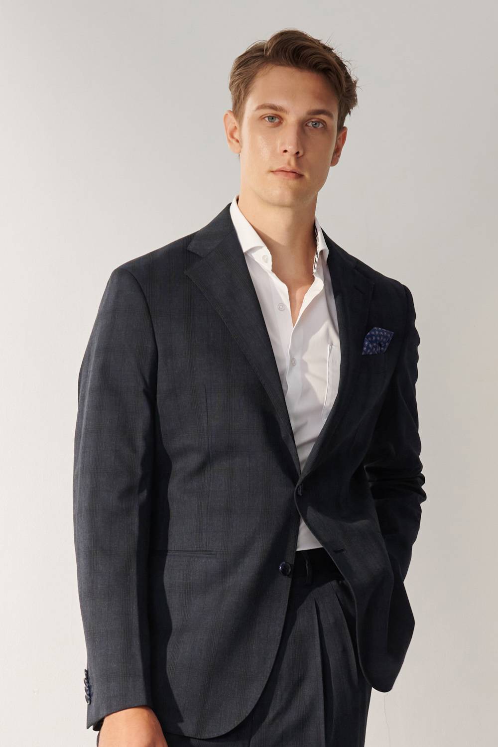 SST&C Classic Navy Checkered Loose Suit Jacket | 00012408005_4