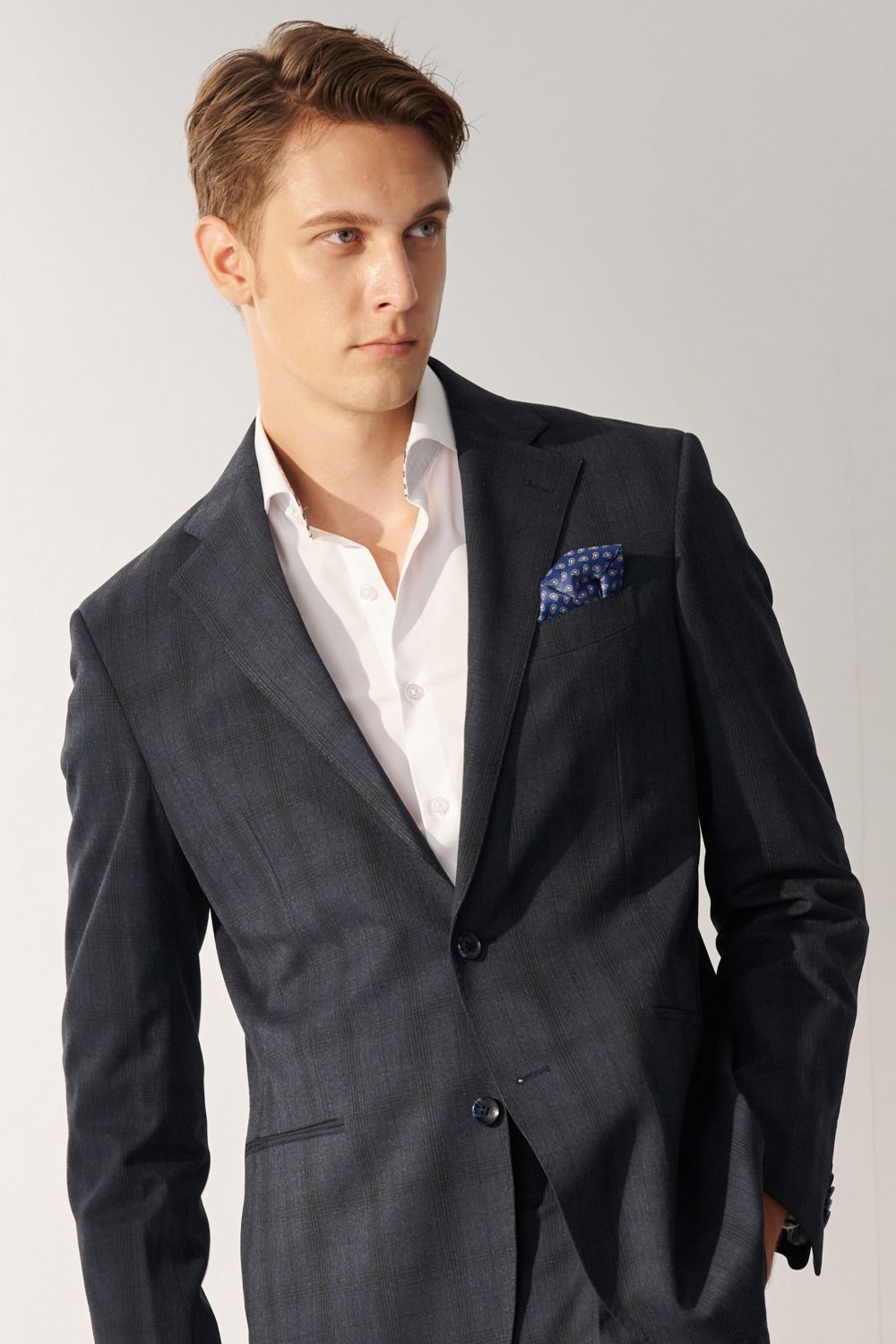 SST&C Classic Navy Checkered Loose Suit Jacket | 00012408005_5