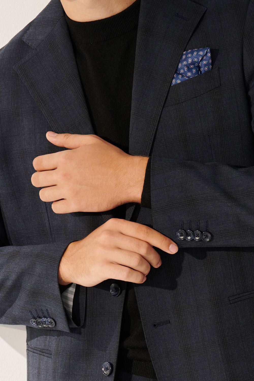 SST&C Classic Navy Checkered Loose Suit Jacket | 00012408005_6