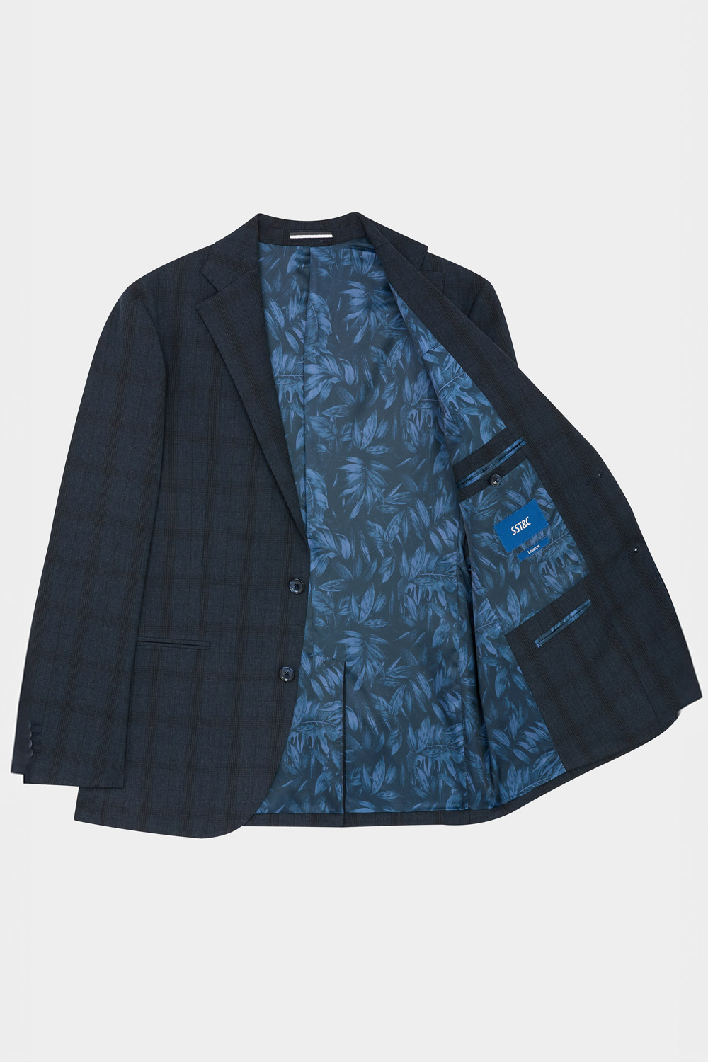 SST&C Classic Navy Checkered Loose Suit Jacket | 00012408005_8