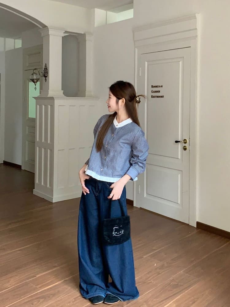 【missy shop】心跳鼓動條紋撞色壓褶滾邊上衣-70214_5