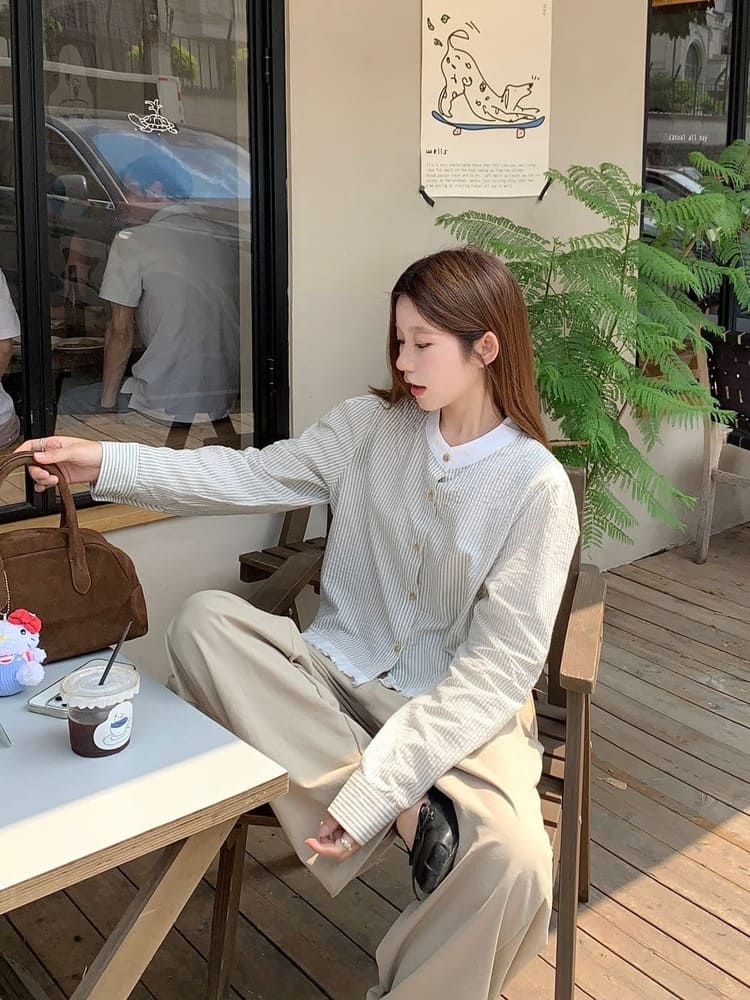 【missy shop】心跳鼓動條紋撞色壓褶滾邊上衣-70214_6