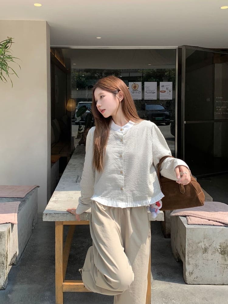 【missy shop】心跳鼓動條紋撞色壓褶滾邊上衣-70214_8