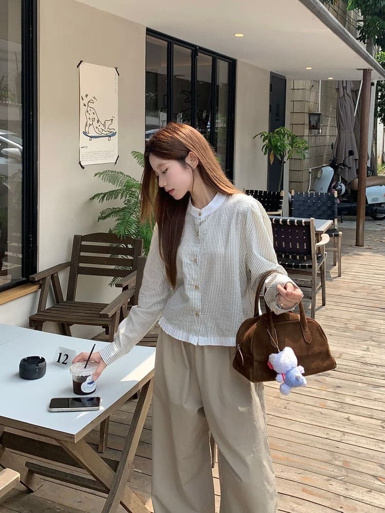 【missy shop】心跳鼓動條紋撞色壓褶滾邊上衣-70214_9