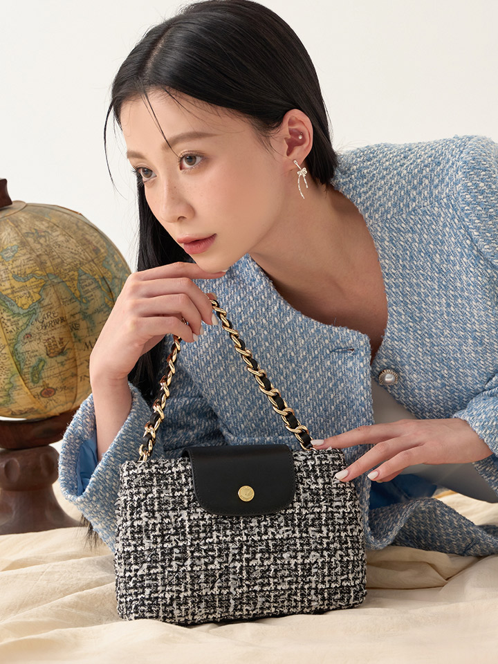 S'AIME 毛na格紋花duo手提小方包 ハンドショルダーバッグ/送料込 S'AIME 毛na格紋花duo手提小方包 ハンドショルダーバッグ/送料込