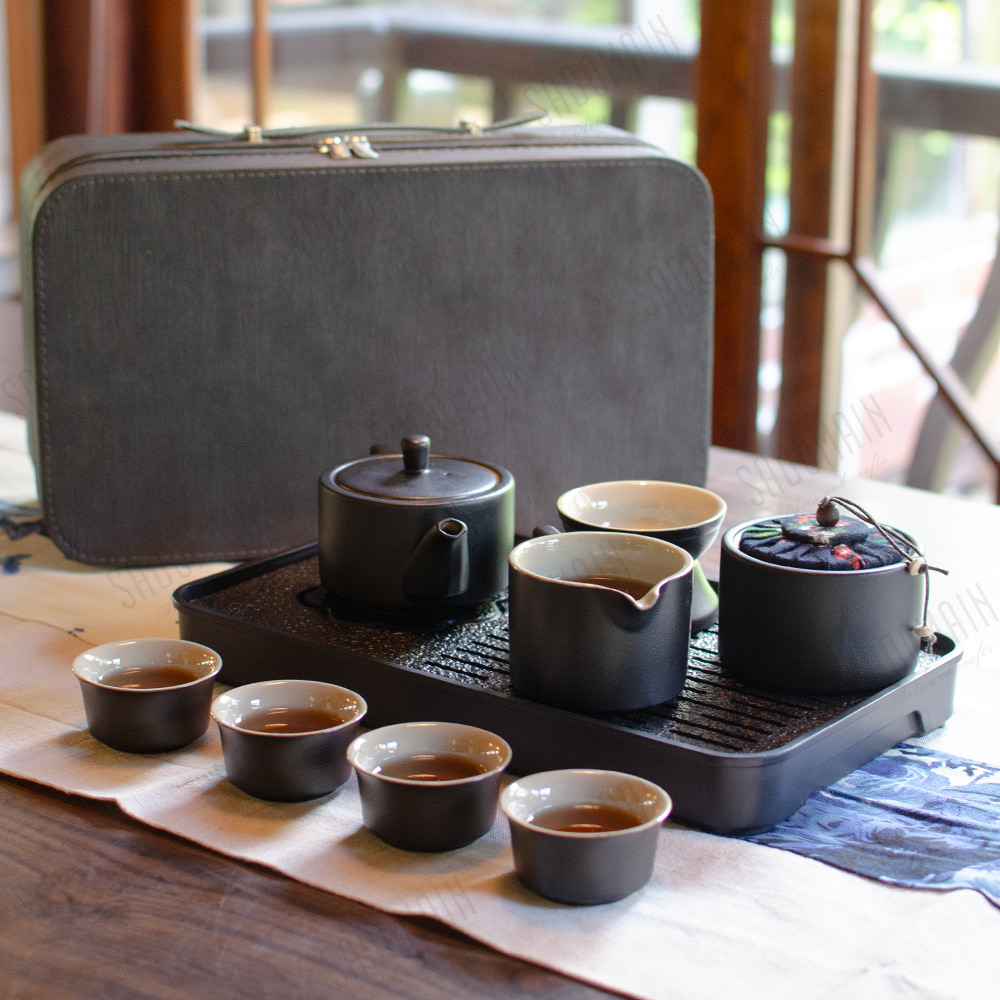 粗陶方圓茶具旅行10件組附收納皮盒CT141 | 熱銷推薦| 仙德曼SADOMAIN