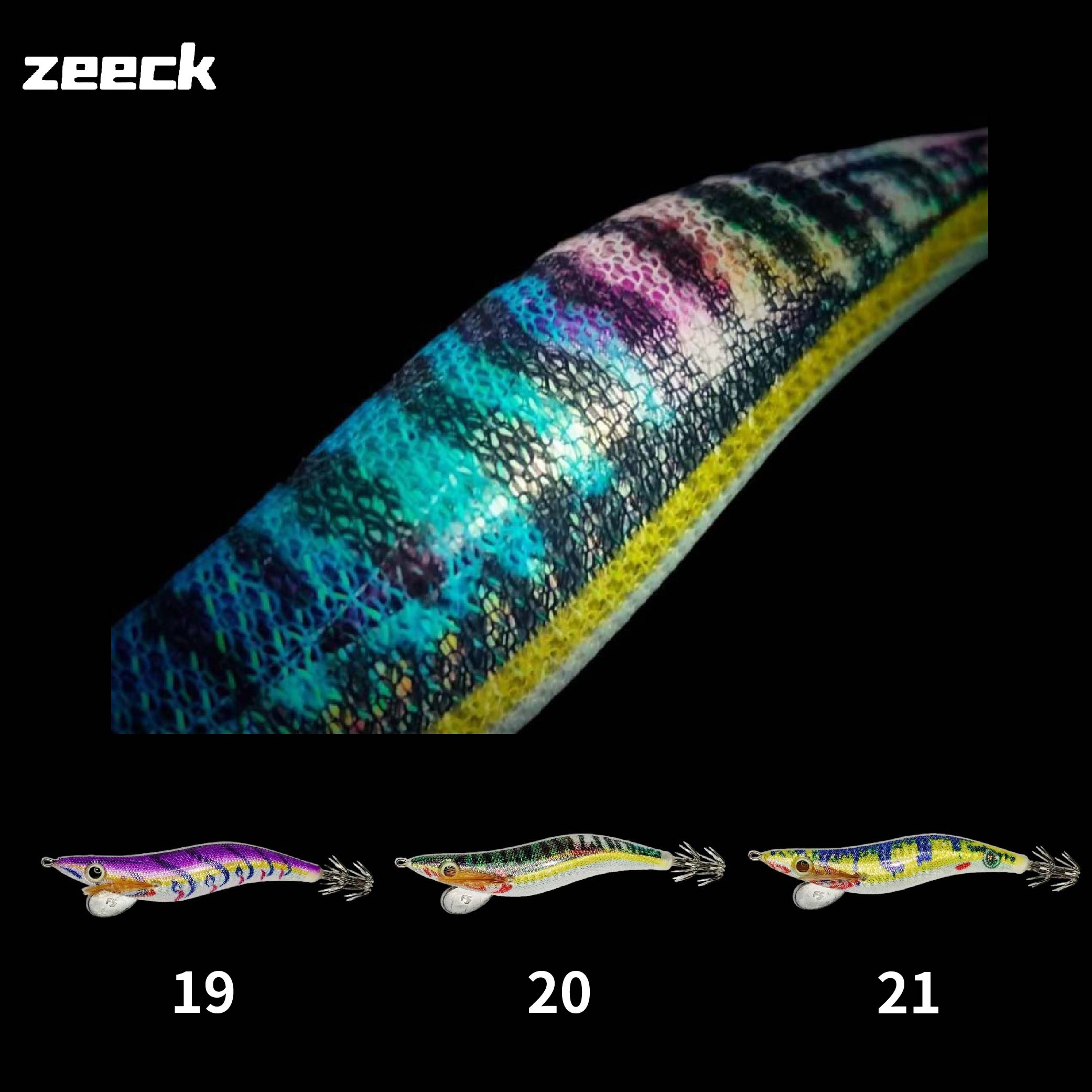 shigenet10　綾竹台　3台分 ZEECK 墨將三代墨將木蝦3.5號3.5吋21克軟絲花枝章魚餌木頭足類