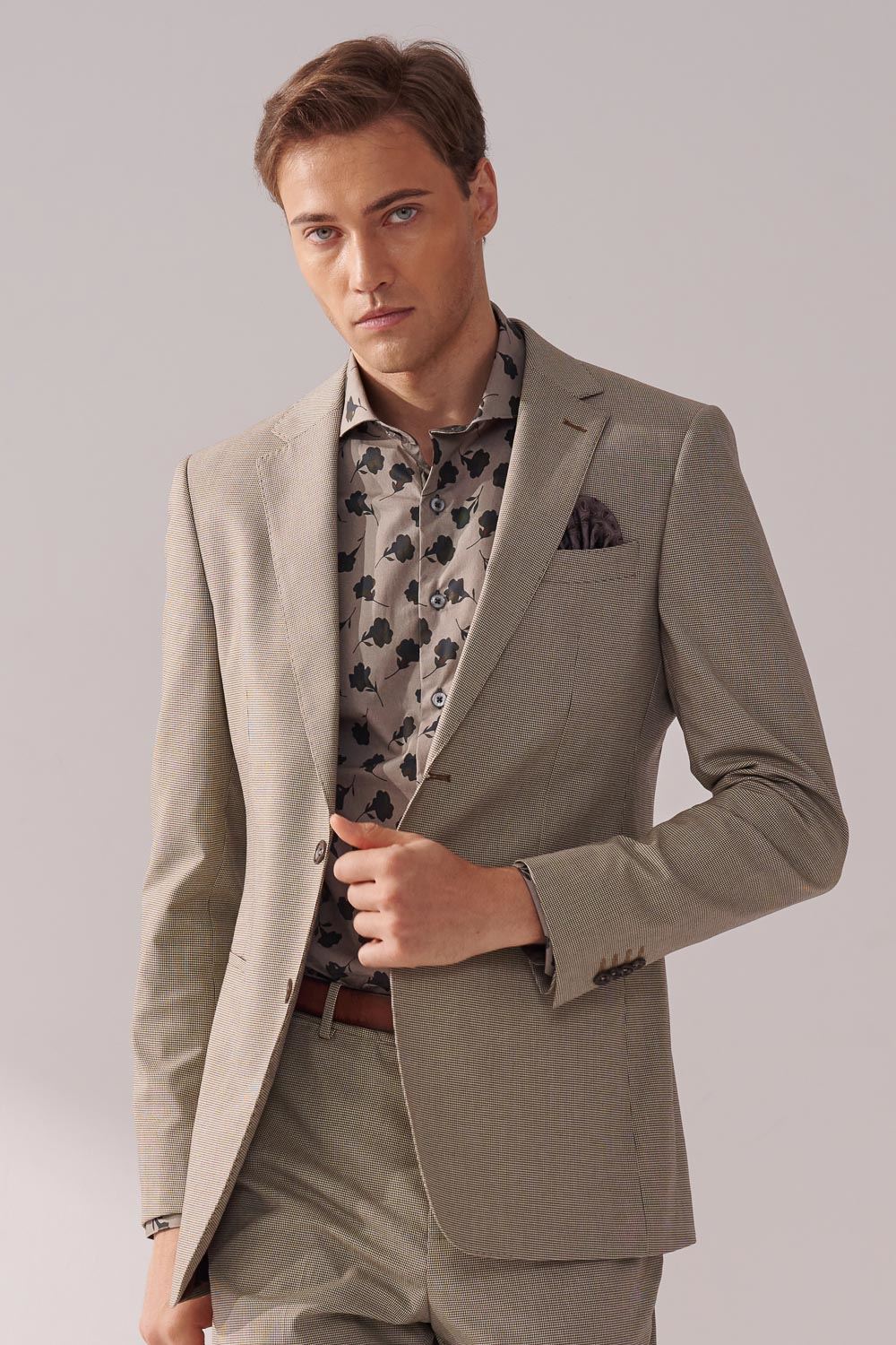 SST&C Khaki Houndstooth Tailor Suit Jacket | 00012410004_0