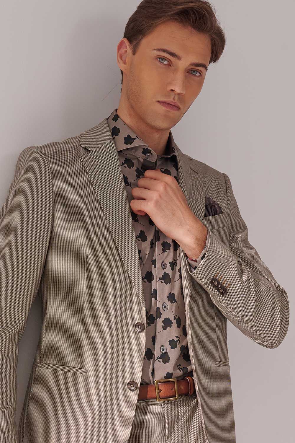 SST&C Khaki Houndstooth Tailor Suit Jacket | 00012410004_1