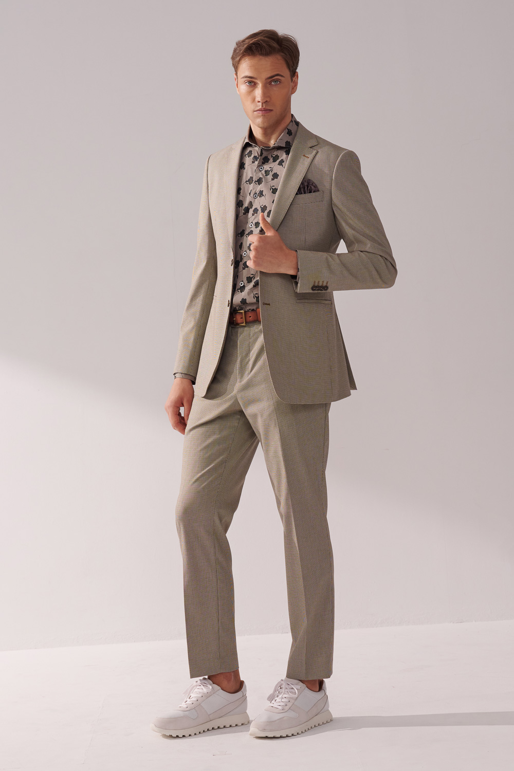 SST&C Khaki Houndstooth Tailor Suit Jacket | 00012410004_3