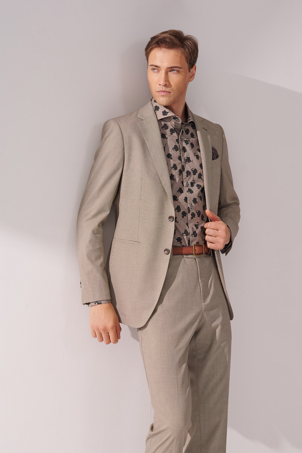 SST&C Khaki Houndstooth Tailor Suit Jacket | 00012410004_4