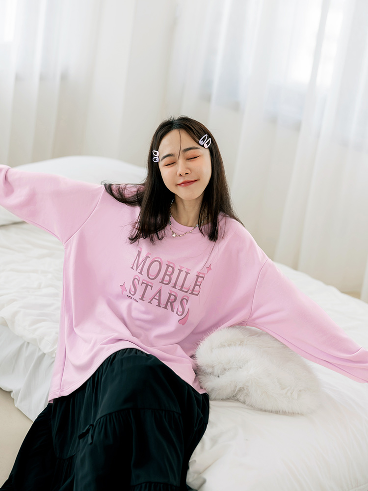 寬版蝴蝶結字母印花大學TEE_0