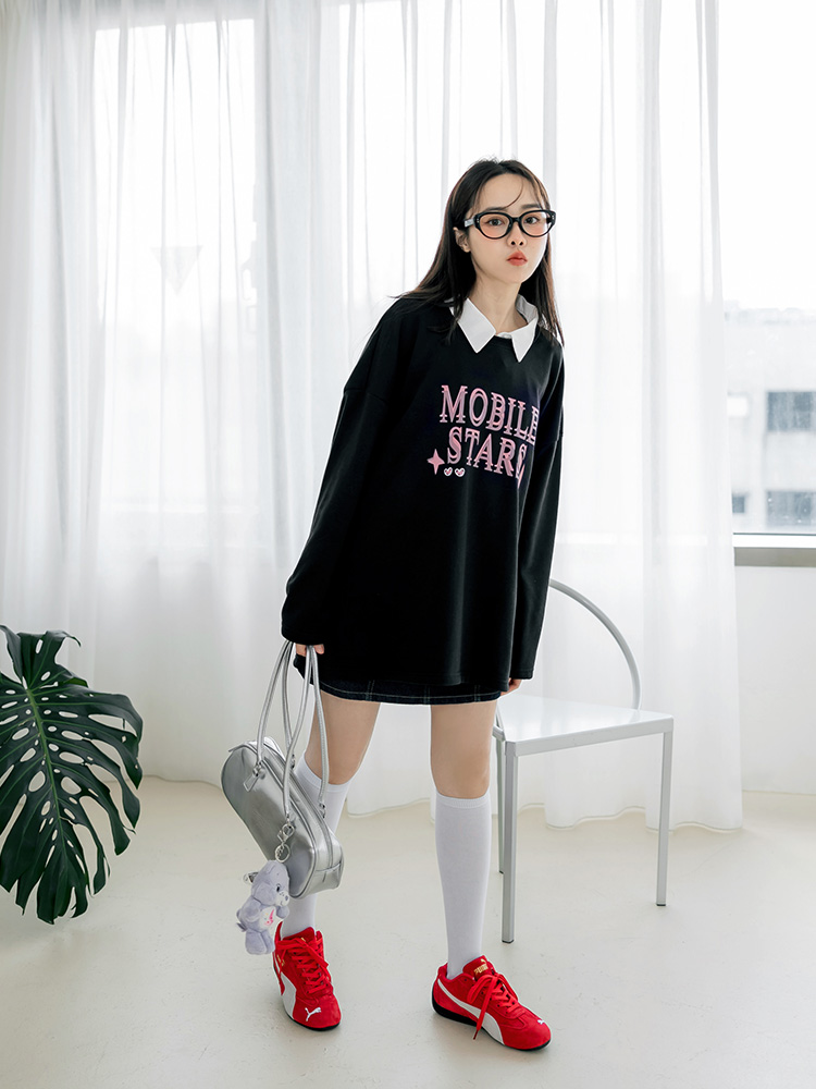 寬版蝴蝶結字母印花大學TEE_1
