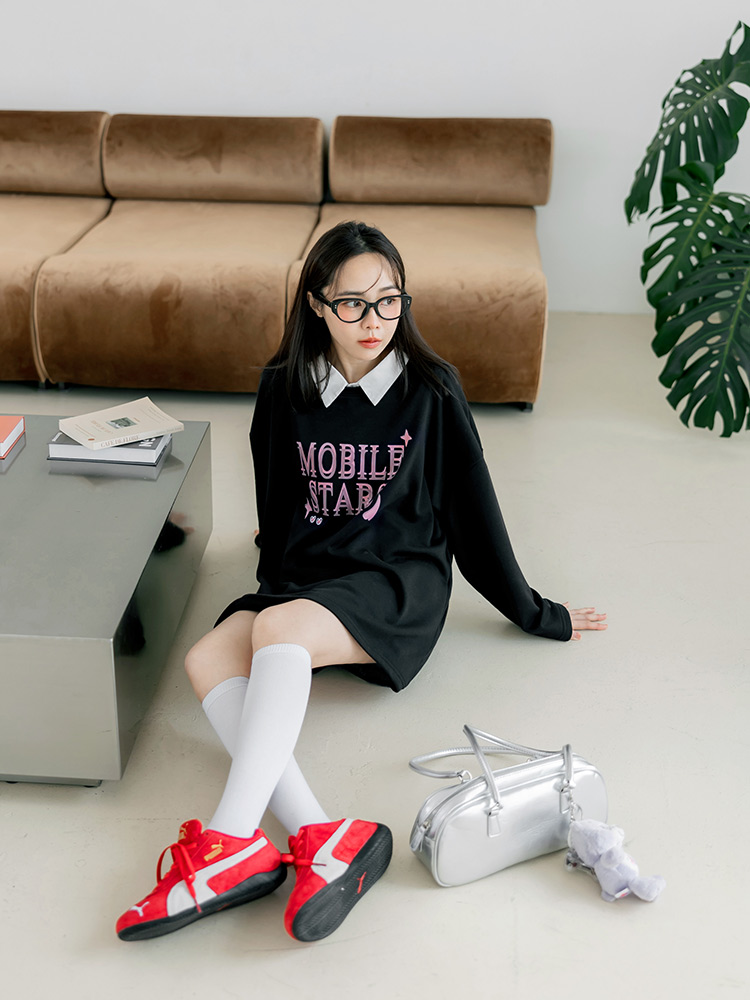 寬版蝴蝶結字母印花大學TEE_5
