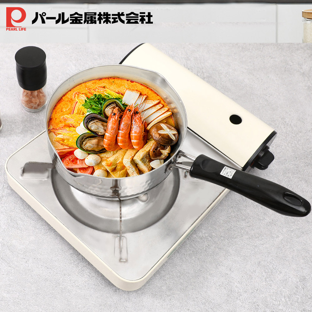 【日本珍珠金屬】日本製銀河壓紋不銹鋼雪平鍋-15CM(含蓋)_3