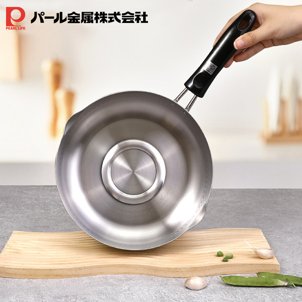 【日本珍珠金屬】日本製銀河壓紋不銹鋼雪平鍋-15CM(含蓋)_4