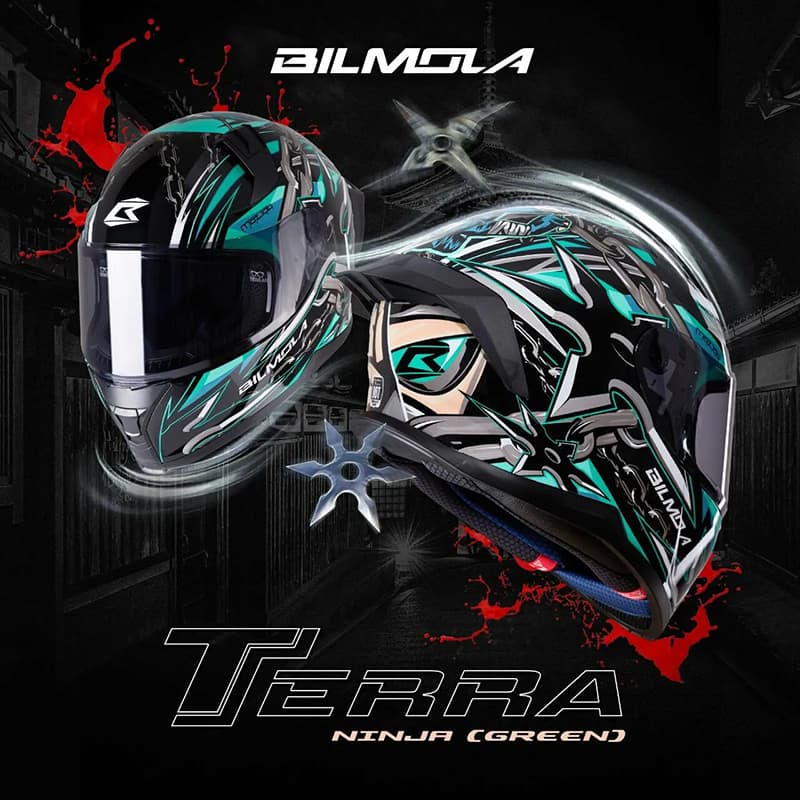 BILMOLA 安全帽 TERRA 忍者 綠 亮面 全罩式 雙D扣 預留藍牙耳機槽 眼鏡溝 平價通勤_0