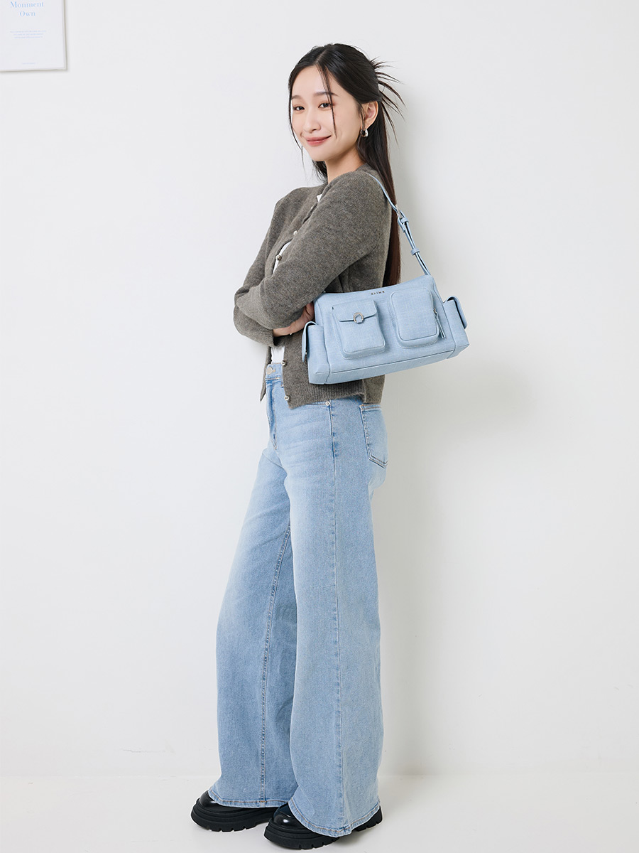 ■S'AIME■牛仔紋皮革雙層彈片手機袋 デニムスマホバッグ/送料込 □S'AIME□牛仔紋皮革雙層彈片手機袋 デニムスマホバッグ/送料込