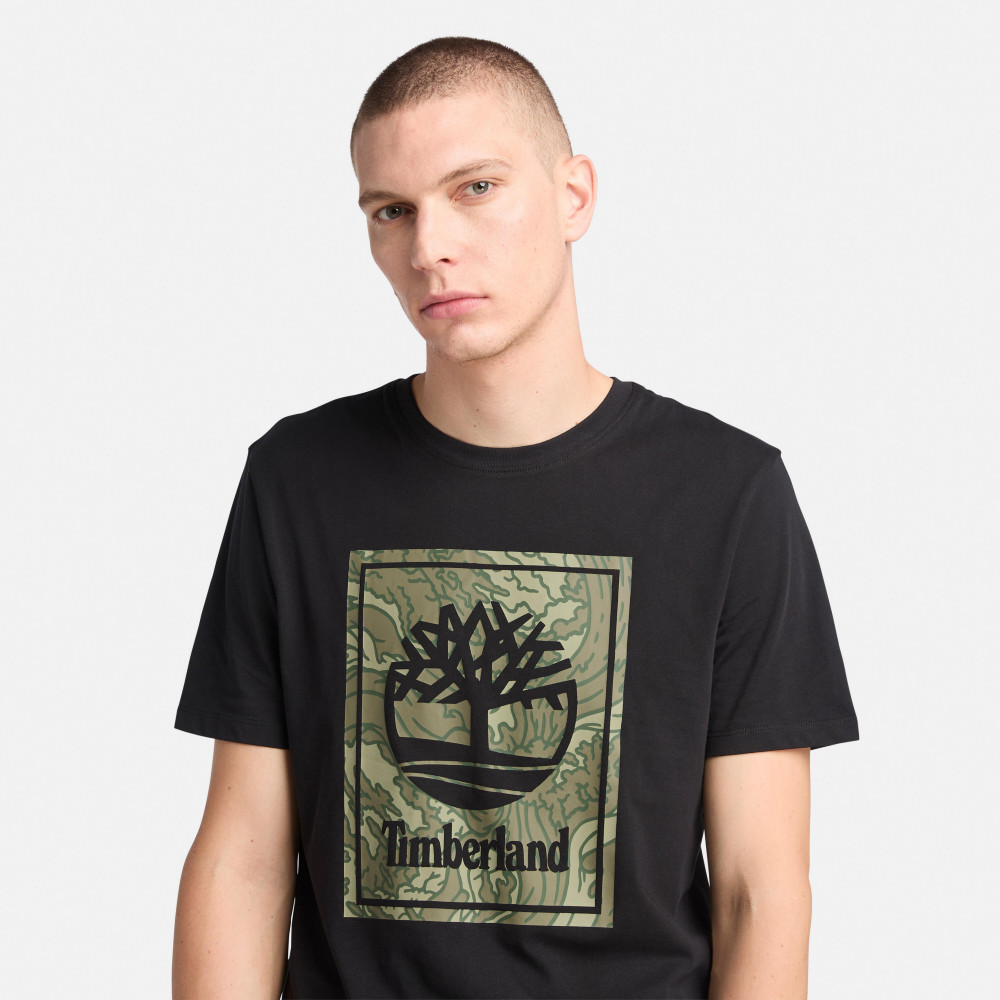 Timberland 男款黑色迷彩LOGO短袖T恤