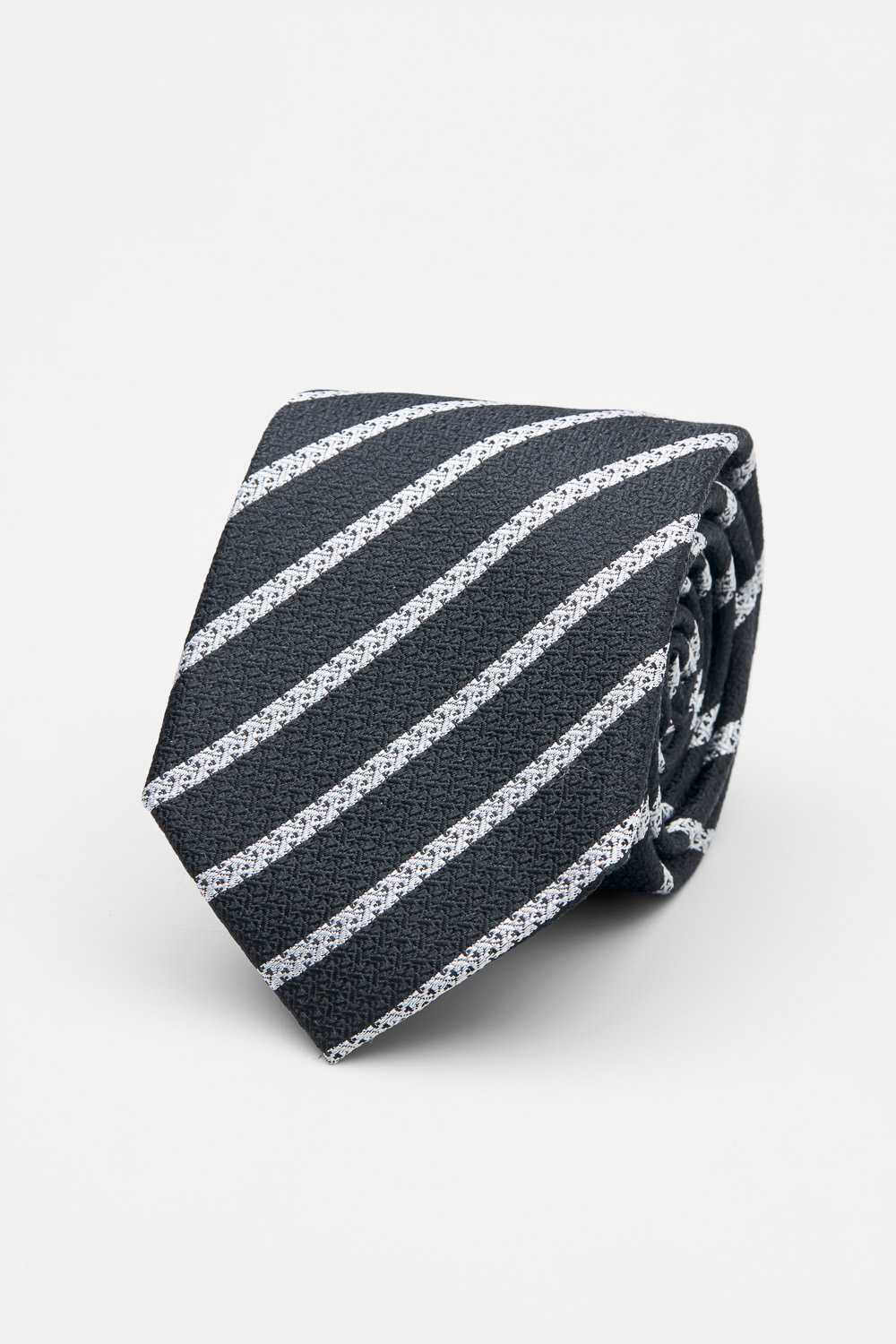 SST&C Black with Silver Diagonal Stripes Silk Tie | 00362502016_0