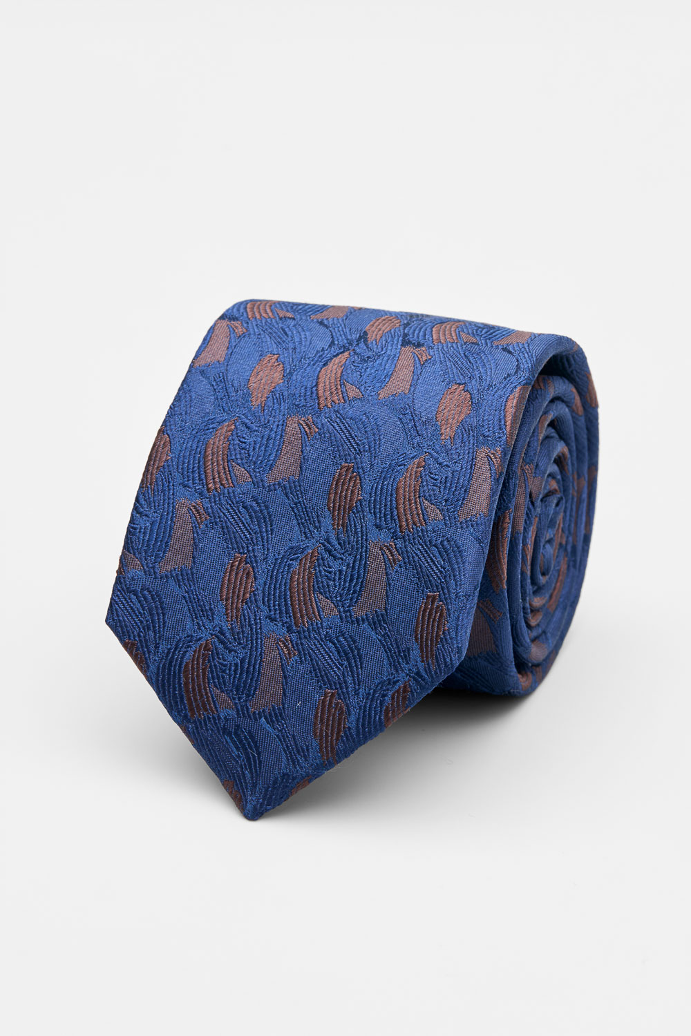 SST&C Blue and Brown Water Ripple Pattern Silk Tie | 00362502019_0
