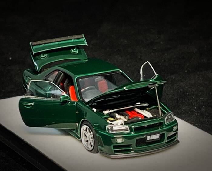 1/64 PGM Nissan 日産 GTR R34 Z Tune 緑　全開閉 PGM Nissan GTR R34 Z-TUNE 1:64 Luxury Diecast Model - Pre