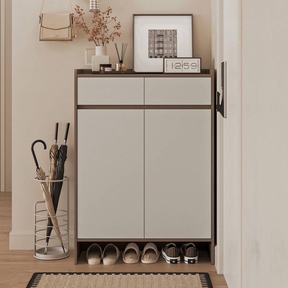 林氏木業簡約雙色抽屜二門鞋櫃0.8M OV4N 灰木色_1