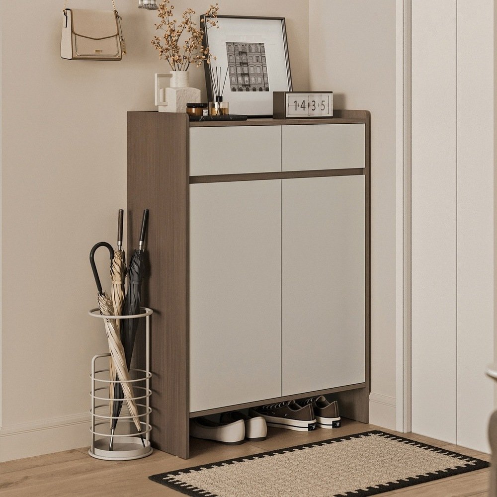 林氏木業簡約雙色抽屜二門鞋櫃0.8M OV4N 灰木色_4