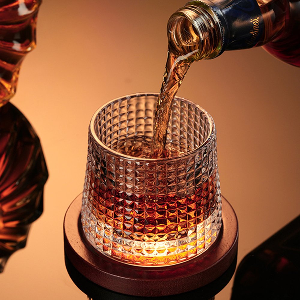 旋轉不倒翁玻璃杯(含木底)170ml 方格_1