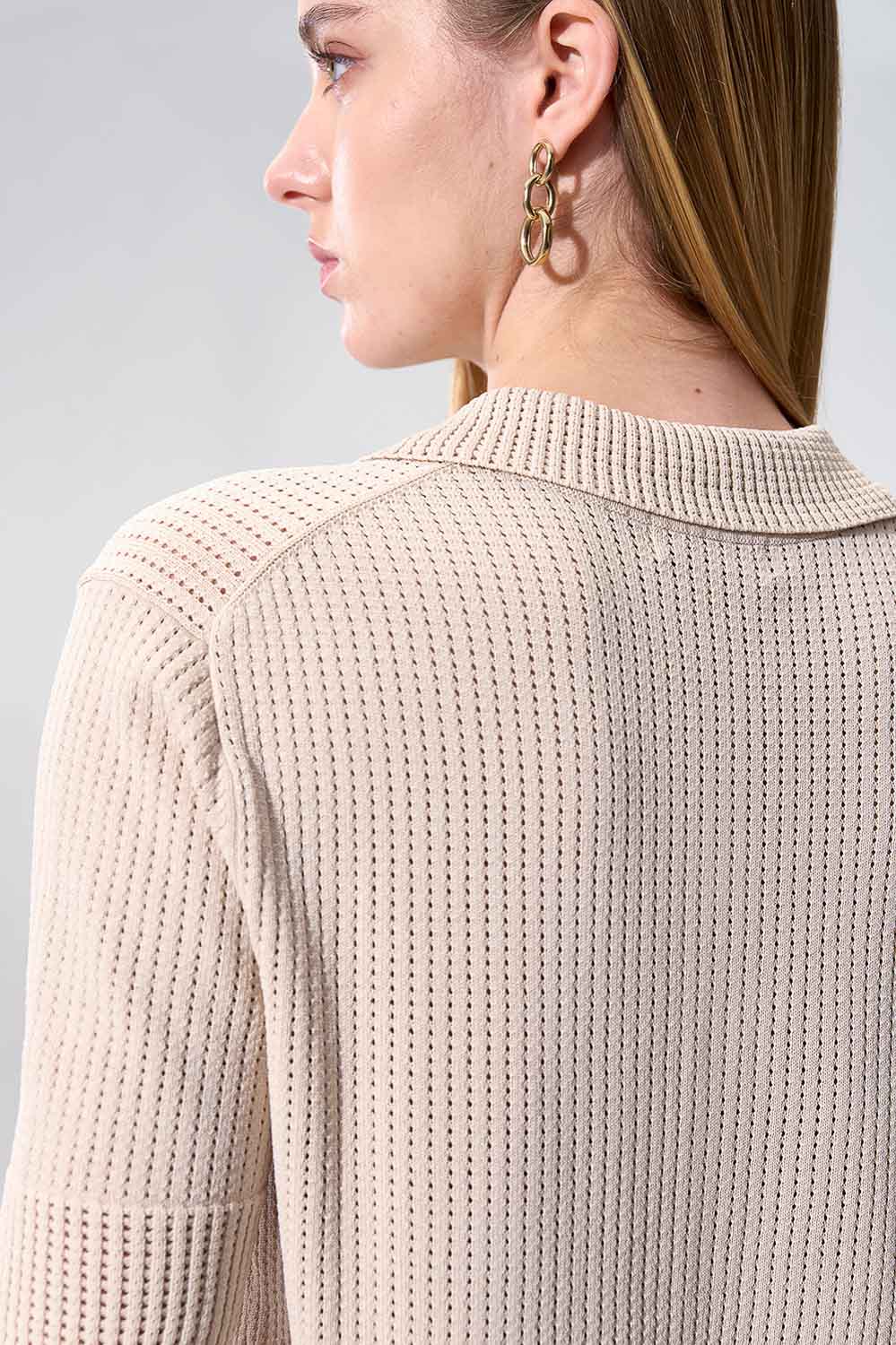 SST&C Tan Hollow-Out Polo Collar Short-Sleeve Knit Top | 01192503003_3