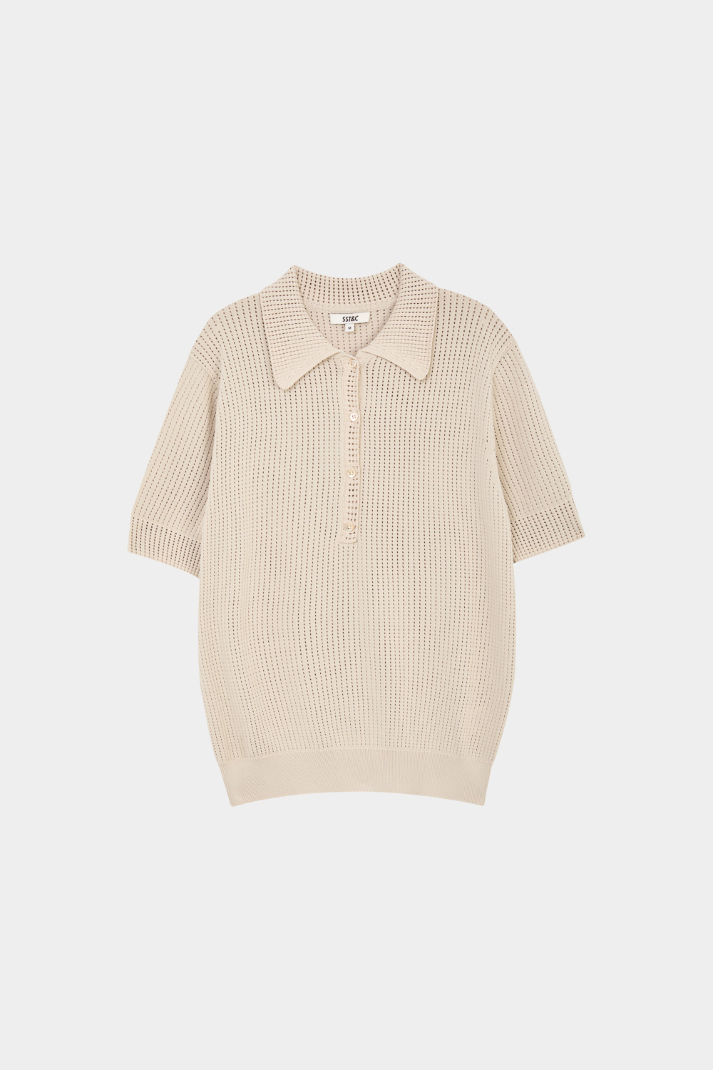 SST&C Tan Hollow-Out Polo Collar Short-Sleeve Knit Top | 01192503003_4