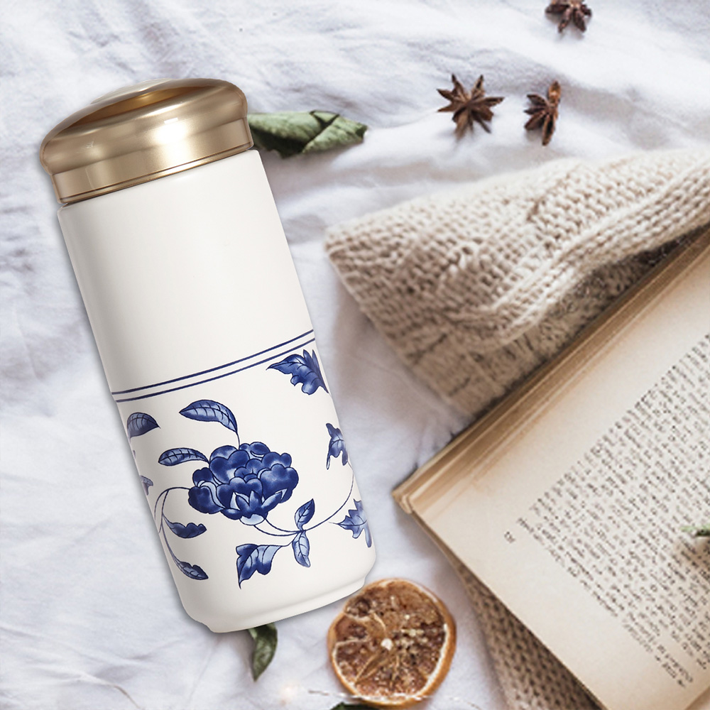 青花纏枝花卉紋隨身杯330cc-乾唐軒ACERA官方商城