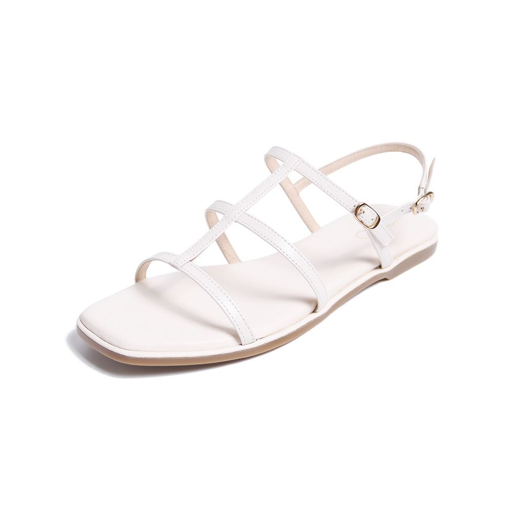 KOKKO慵懶鬆弛感羅馬平底涼鞋白色_0