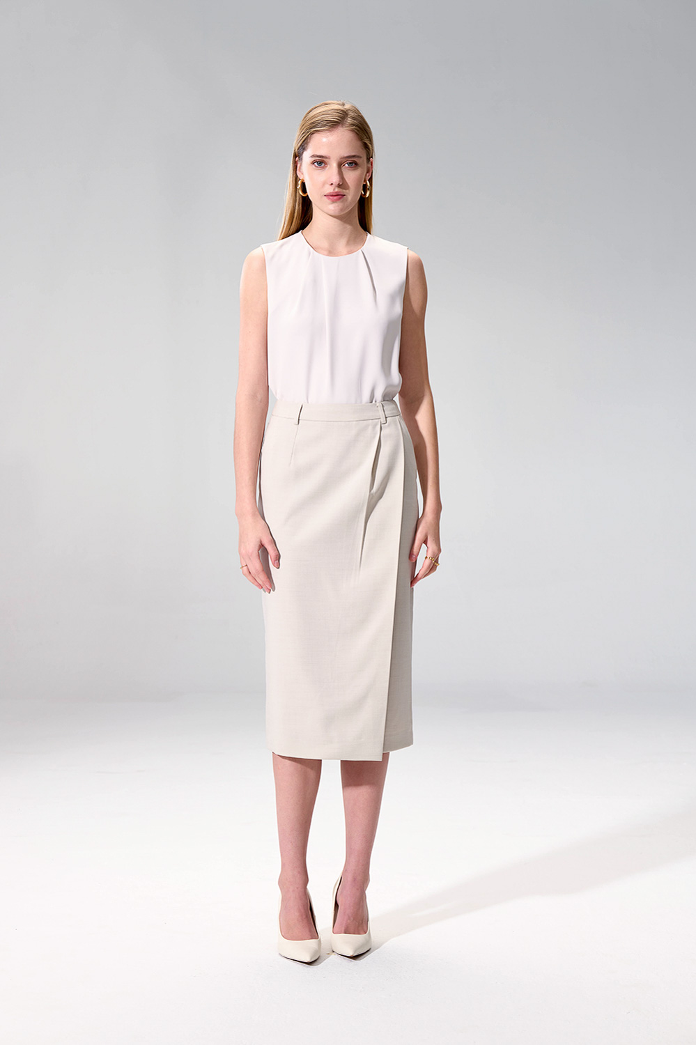 SST&C Apricot Front Pleat Sleeveless Top | 01092504007_1