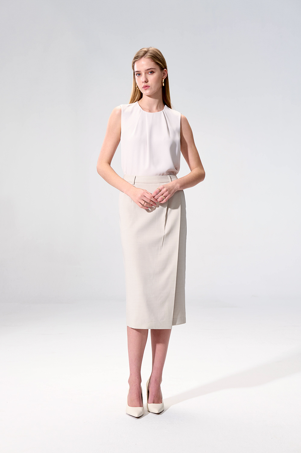 SST&C Apricot Front Pleat Sleeveless Top | 01092504007_2