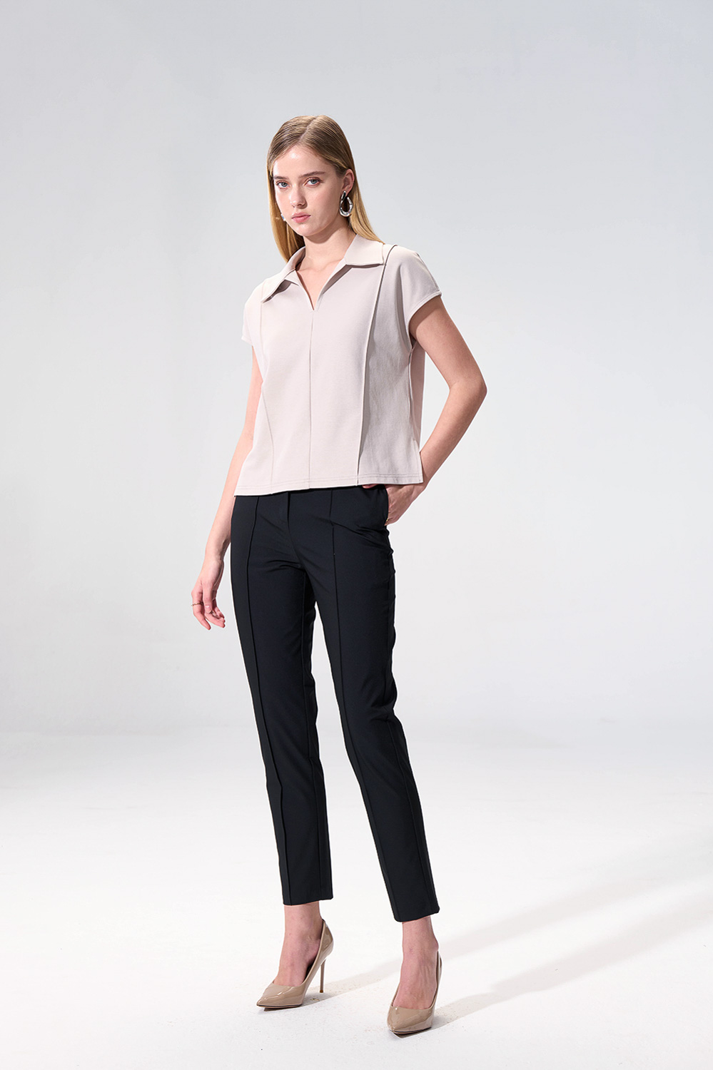 SST&C Black High Stretch Slim Fit Trousers | 01162504007_1