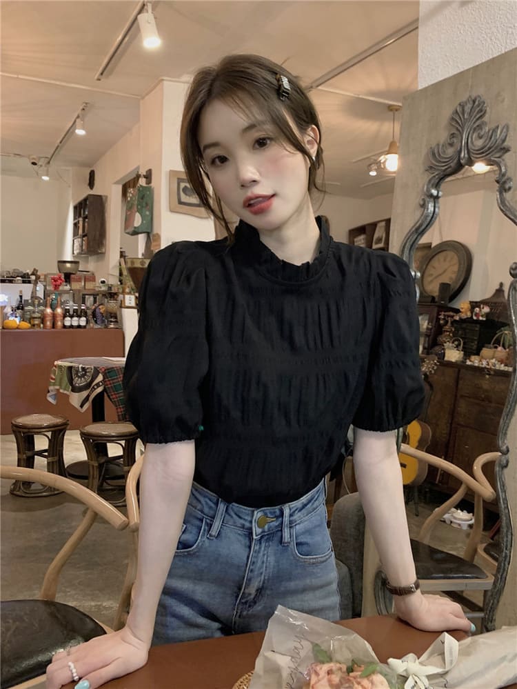 【missy shop】窗前月光立領泡泡袖上衣-81287_0