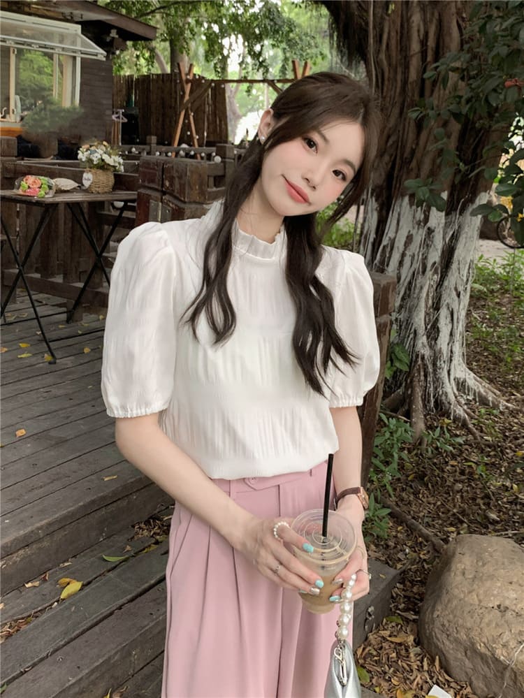 【missy shop】窗前月光立領泡泡袖上衣-81287_1