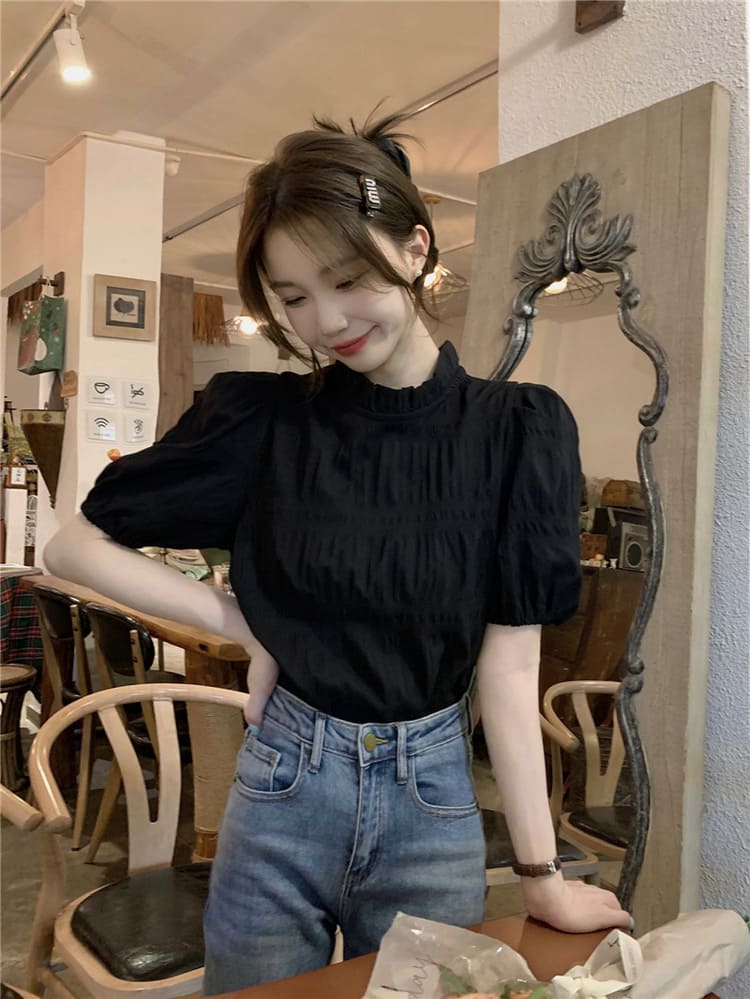 【missy shop】窗前月光立領泡泡袖上衣-81287_6