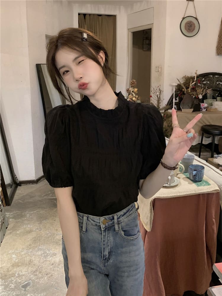 【missy shop】窗前月光立領泡泡袖上衣-81287_7