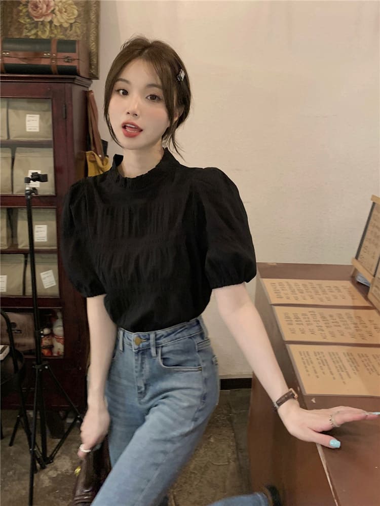 【missy shop】窗前月光立領泡泡袖上衣-81287_8