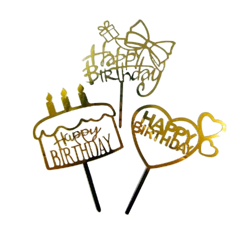 〔保利〕HAPPY BIRTHDAY 生日快樂金色蛋糕插牌 １入（蛋糕／蝴蝶結／雙愛心）_0